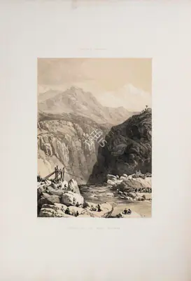 J.D. Hardinge (Lithographer), Rope Bridge or Jhula across the Chunab River, 1847, Lithograph