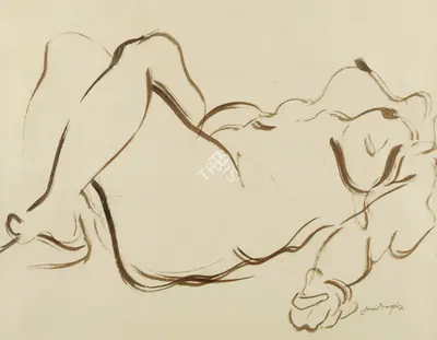 Jamil Naqsh (Artist), Untitled (Reclining Woman), 1972, Painting