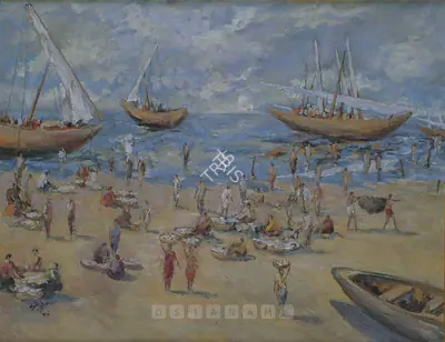N.S. Bendre (Artist), Fishing At Mahim Harbour, Bombay, 1940, Painting