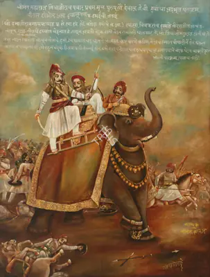 Baburao Painter (Artist), Battle Scene with Maharaj Jiyajirao Pawar, 1924, Painting