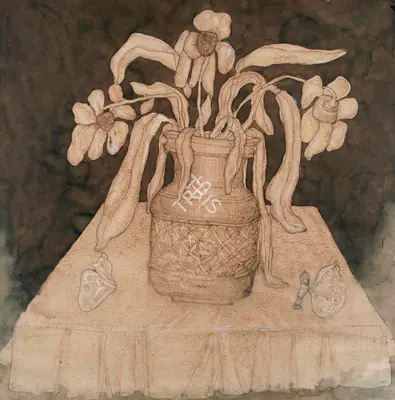 Jogen Chowdhury (Artist), Reminiscences of a Dream 42 (Still Life), 1973, Drawing