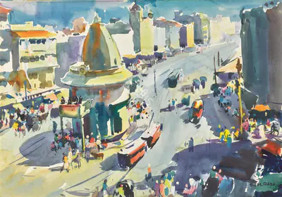 S.H. Raza (Artist), Untitled (Gol Deval Temple, Bombay), 1949, Painting