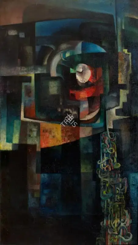Bikash Bhattacharjee (Artist), Untitled (Cityscape), 1964, Painting