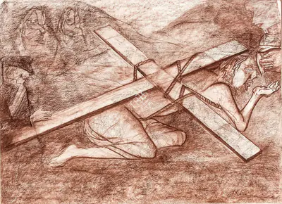 Krishen Khanna (Artist), Untitled (Chirst Carrying the Cross), Painting