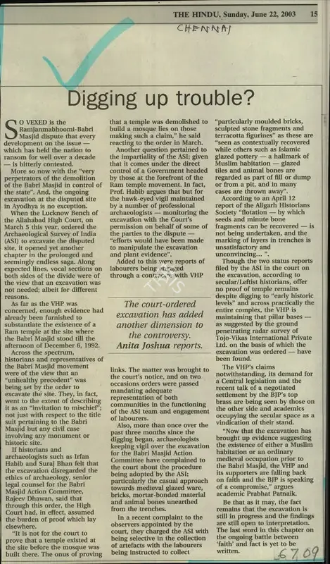 Anita Joshua (Reporter), Digging up Trouble, 2003, Newspaper Clipping