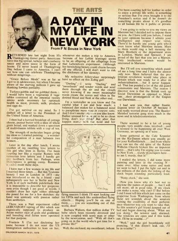 F.N. Souza (Essayist), A Day in My Life in New York, 1978, Essay