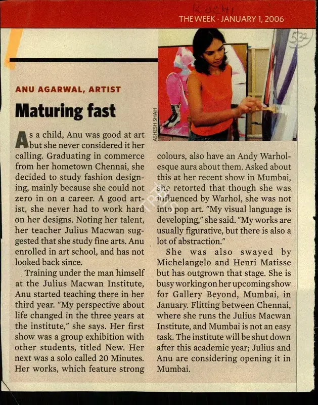 Anu Agarwal (Artist), Maturing Fast, 2006, Newspaper Clipping