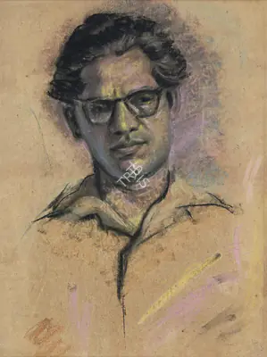 Bikash Bhattacharjee (Artist), Portrait of Prof. Satya Mukherjee, 1960, Painting