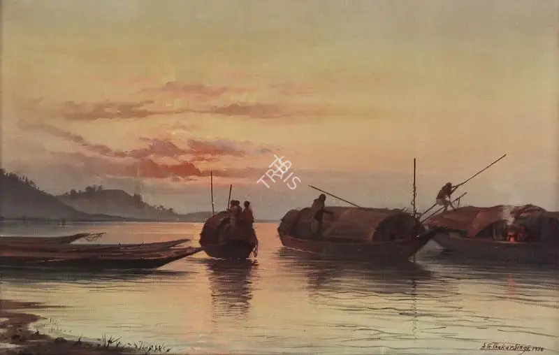 S.G. Thakur Singh (Artist), Boats on a Lake, 1958, Painting