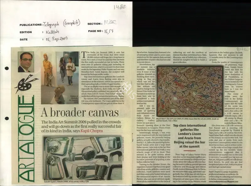 Kapil Chopra (Reporter), A Broader Canvas, 2009, Newspaper Clipping