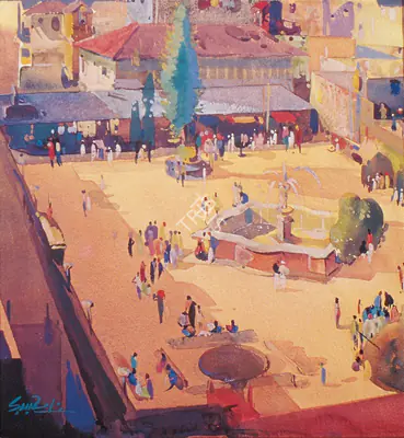 Raza, S.H. (Artist). Girgaon Town Scene. Watercolour on paper, 1943 | Painting | FineArts | 00375766
