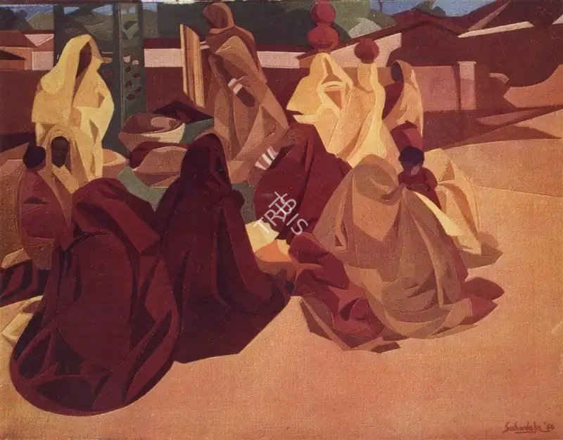 Sabavala, Jehangir (Artist). A Village Gathering, Rajasthan. Oil on Canvas, 1956 | The Crucible of Painting | Painting | FineArts | 00182398