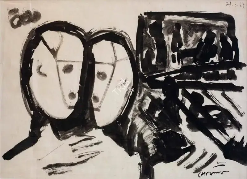 Somnath Hore (Artist), Untitled (Two Figures), 1969, Painting