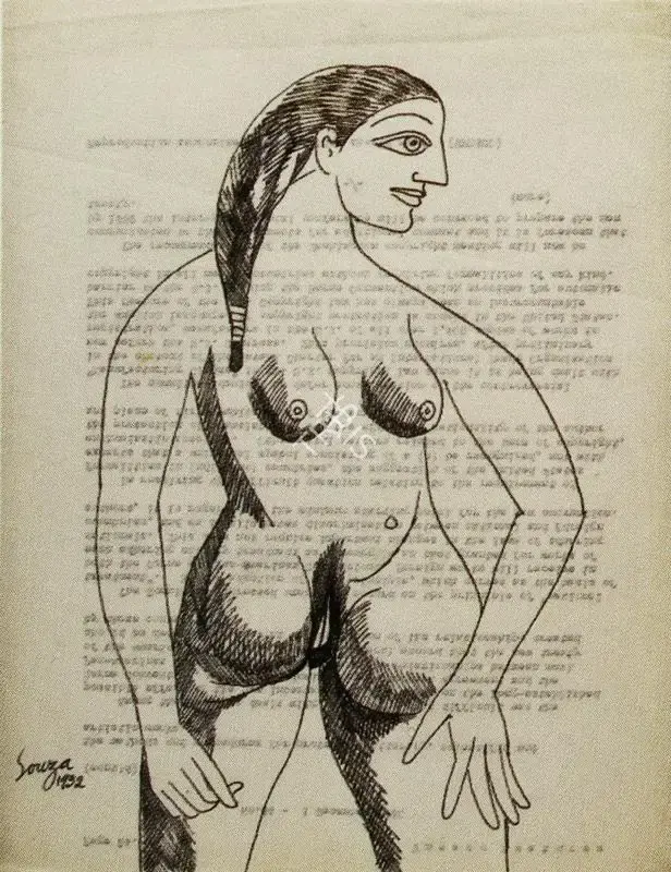F.N. Souza (Artist), Woman Nude, 1952, Drawing