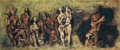 M.F. Husain (Artist), Seven Nudes, 1961, Painting