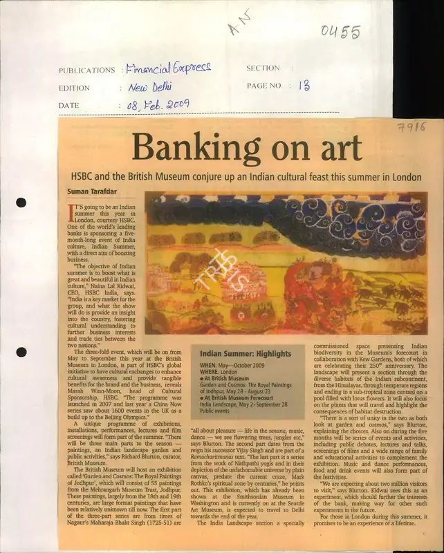 Suman Tarafdar (Reporter), Banking on Art, 2009, Newspaper Clipping
