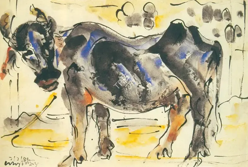 Ramkinkar Baij (Artist), The Cow, 1948, Painting
