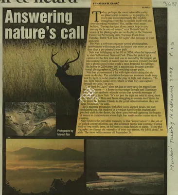 Hassan M. Kamal (Reporter), Answering Nature's Call, 2008, Newspaper Clipping