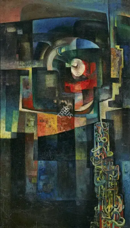 Bikash Bhattacharjee (Artist), Untitled (Cityscape), 1964, Painting