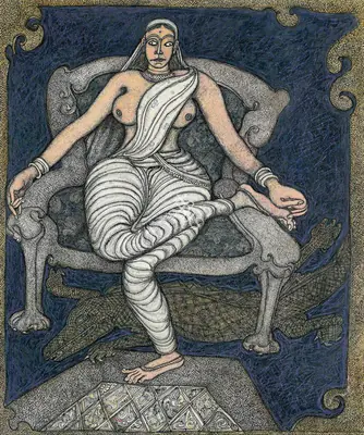 Chowdhury, Jogen (Artist). Her Silver Throne, 2000 | Painting, Pu.Mum/31.08.23, 2023 · Pundole