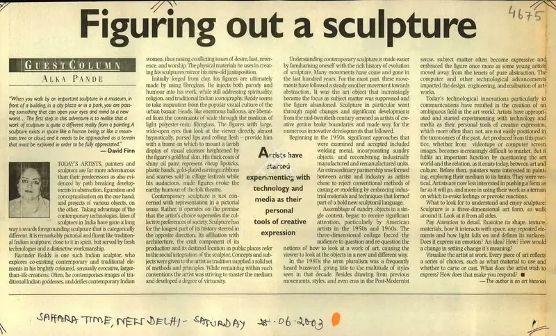 Alka Pande (Reporter), Figuring out a Sculpture, 2003, Newspaper Clipping
