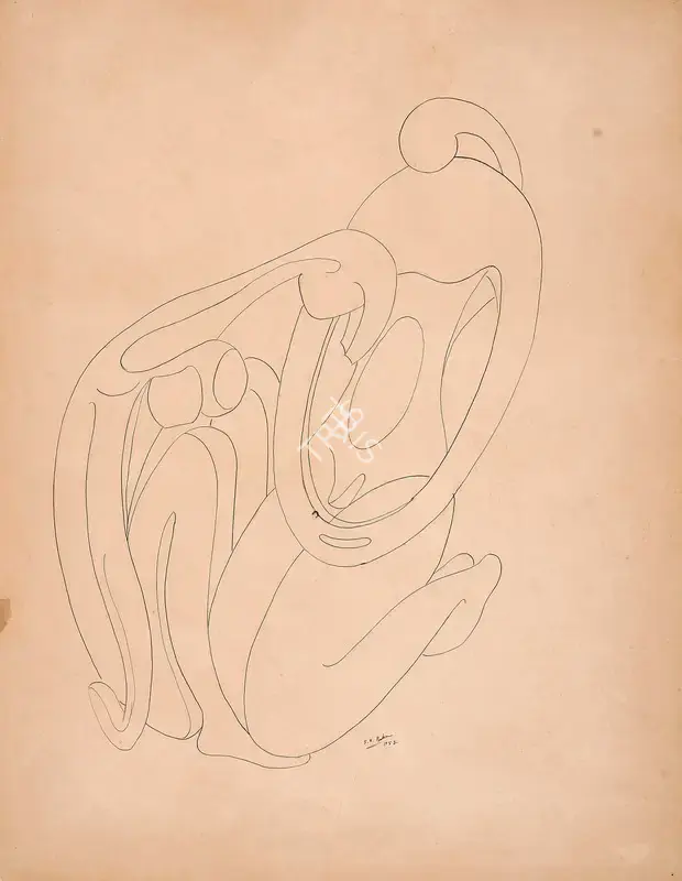 S.K. Bakre (Artist), Untitled (Figures), 1957, Drawing