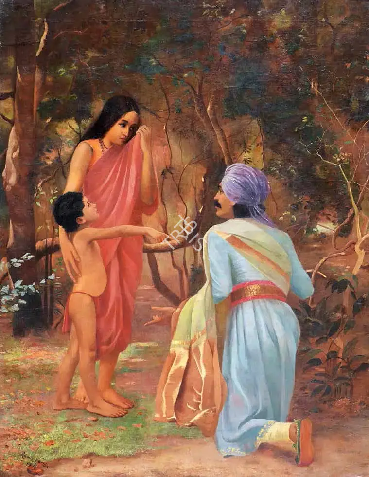 Rama Varma (Artist), Shakuntala, Bharat And Dushyant, 1918, Painting