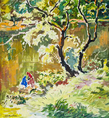 A.A. Almelkar (Artist), Untitled (Women by the River), Painting