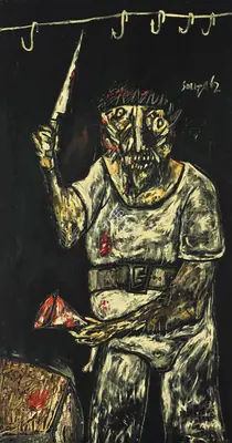 F.N. Souza (Artist), The Butcher, 1962, Painting
