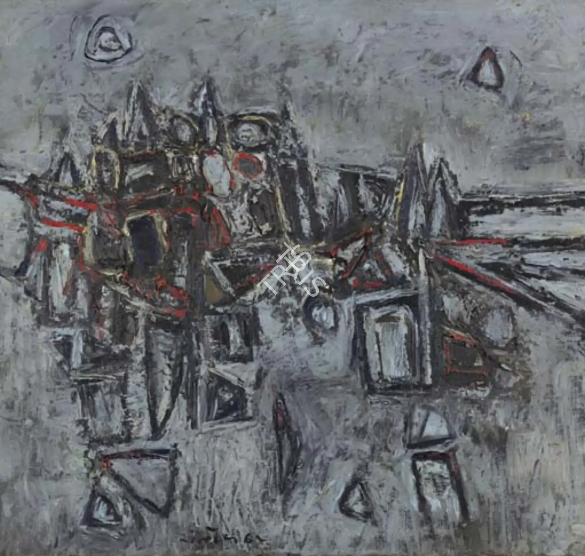 G.R. Santosh (Artist), Composition In Grey, 1961, Painting