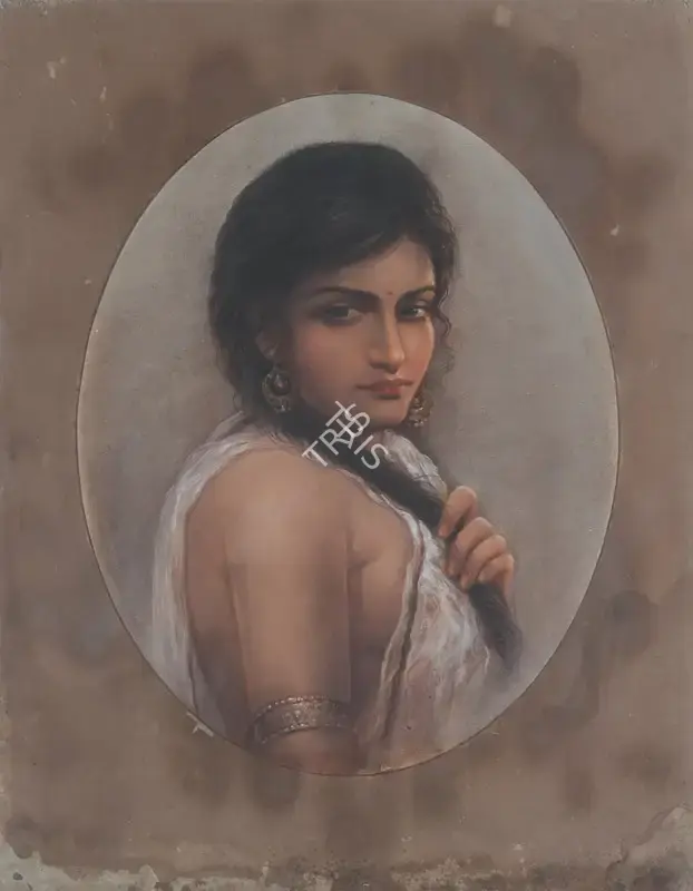 Mazumdar, Hemendranath (Artist). Portrait of Beautiful Lady, c.1933-1935 | Painting, Os.Mum/19.06.15, 2015 · Osian's