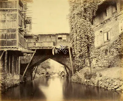 Samuel Bourne (Photographer), Kashmir - Bridge on the Marqual Canal, 1865, Antiquarian Photograph