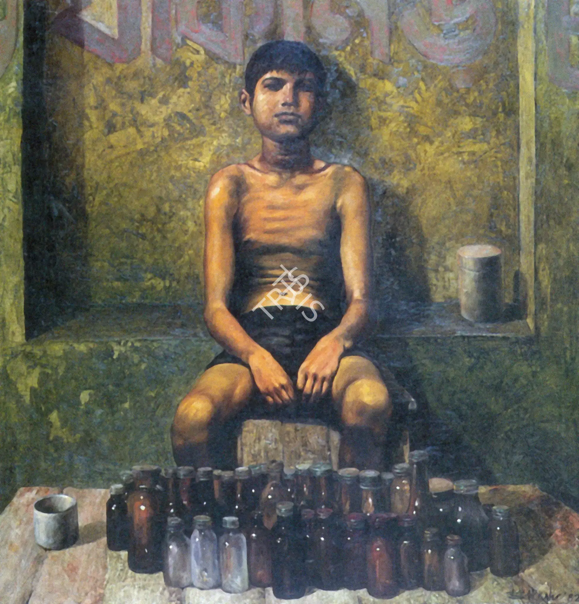 Bhattacharjee, Bikash (Artist). Monto The Bottle Seller, 1982 | Painting, Ch.Lon/02.06.98, 1982