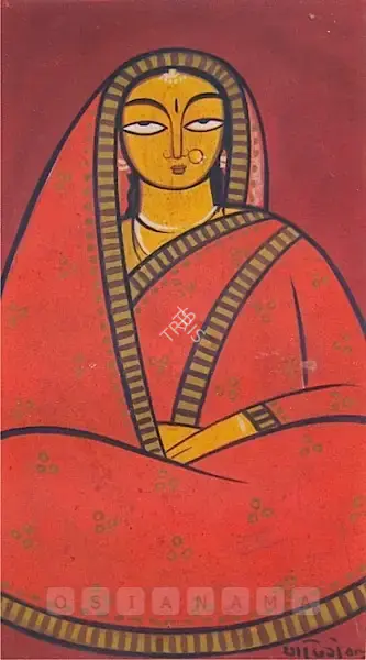 Jamini Roy (Artist), Woman In Red Sari, 1940, Painting
