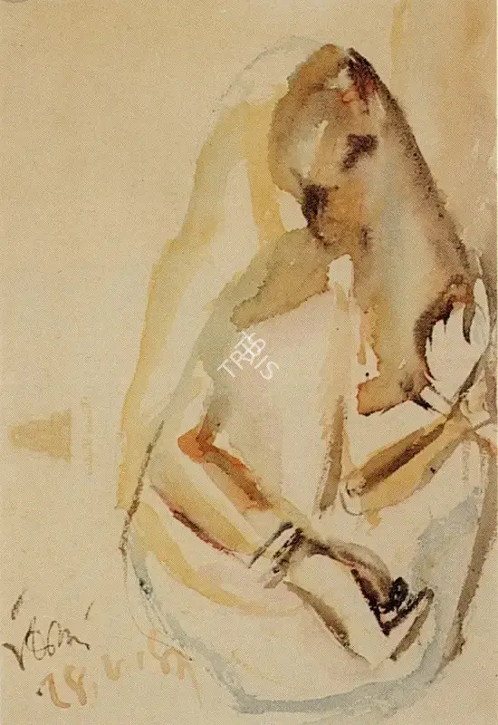 B.B. Mukherjee (Artist), Seated Woman, 1957, Drawing