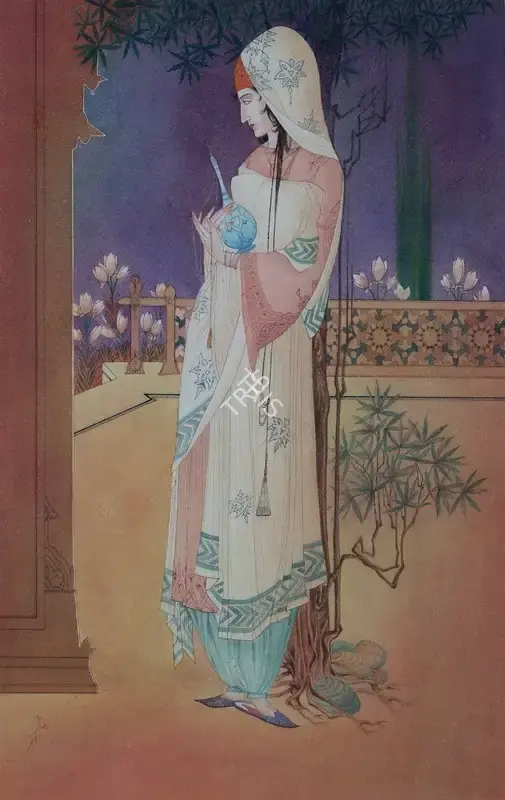Chughtai, M.A.R. (Artist). Untitled (Lady with Perfume Bottle), n.d. | Drawing, Ch.Lon/10.06.15, 2015 · Christie's