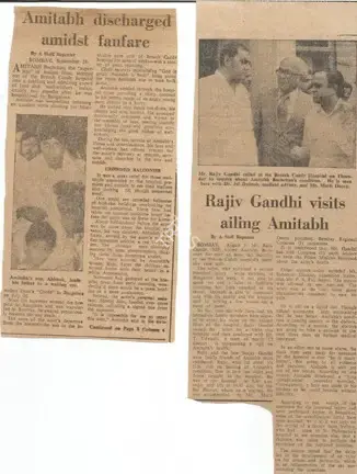 Unknown (Writer), Amitabh discharged amidst fanfare, 1982, Newspaper Clipping