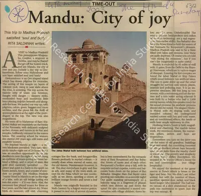 Rita Saldanha (Reporter), Mandu: City of Joy, 2003, Newspaper Clipping
