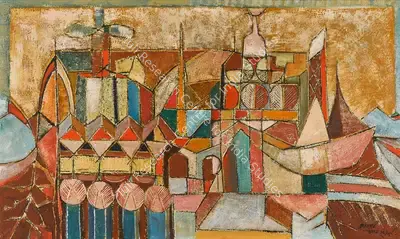 S.K. Bakre (Artist), The Cathedral, 1964, Painting