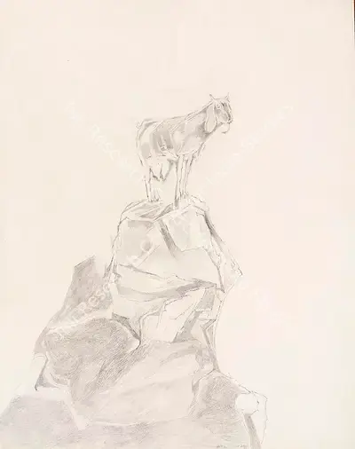 Krishen Khanna (Artist), Goat on a Hill, 1986, Painting