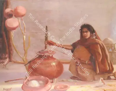 Kanwal Krishna (Artist), Preparing Curd, 1938, Painting