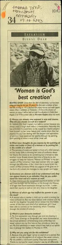 Neelam Gupta (Reporter), Women is God's Best Craetion, 2003, Newspaper Clipping