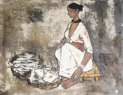 B. Prabha (Artist), Untitled (Fish Market), 1962, Painting