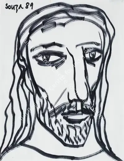F.N. Souza (Artist), Untitled (Head of Christ), 1989, Drawing