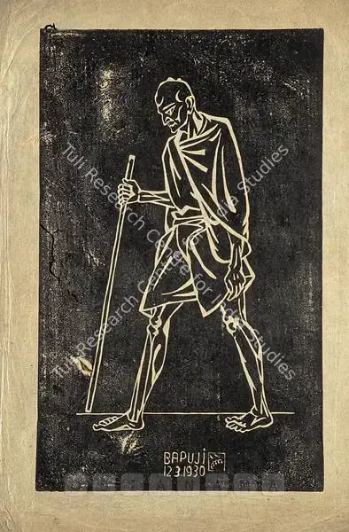 Nandalal Bose (Artist), Dandi March - Bapuji, 1930, Graphic Art