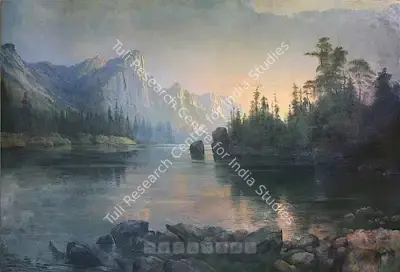 Gangooly, J.P. (Artist). Sun Rise On The Rocky Mountain. Oil on canvas, c.1928 | Painting | FineArts | 00757198