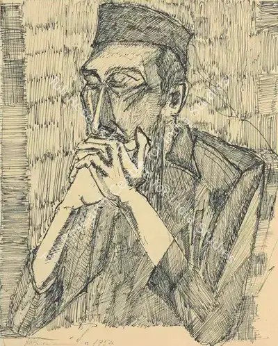 Krishen Khanna (Artist), Untitled (Portrait of Husain), 1954, Painting