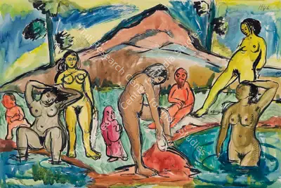 F.N. Souza (Artist), Untitled (Bathers), 1946, Painting