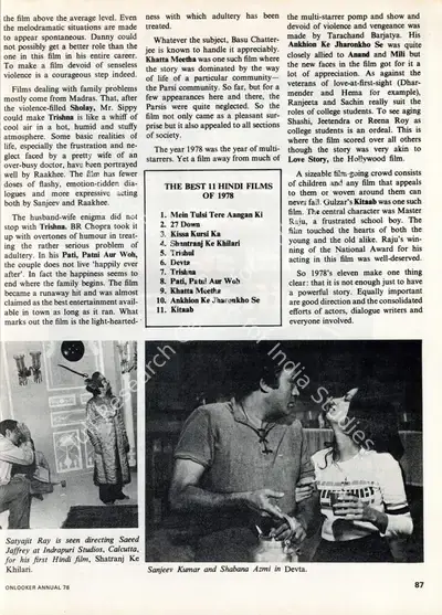 Vinod Tiwari (Essayist), The 11 Best Hindi Films of the Year, 1978, Essay