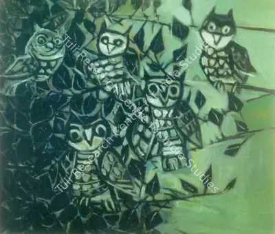 Paritosh Sen (Artist), Owls on a Peepul Tree, 1995, Painting